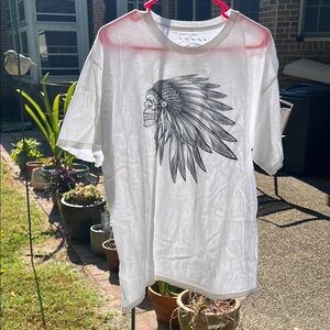 Vans White Tee with Skull and Feather Graphic